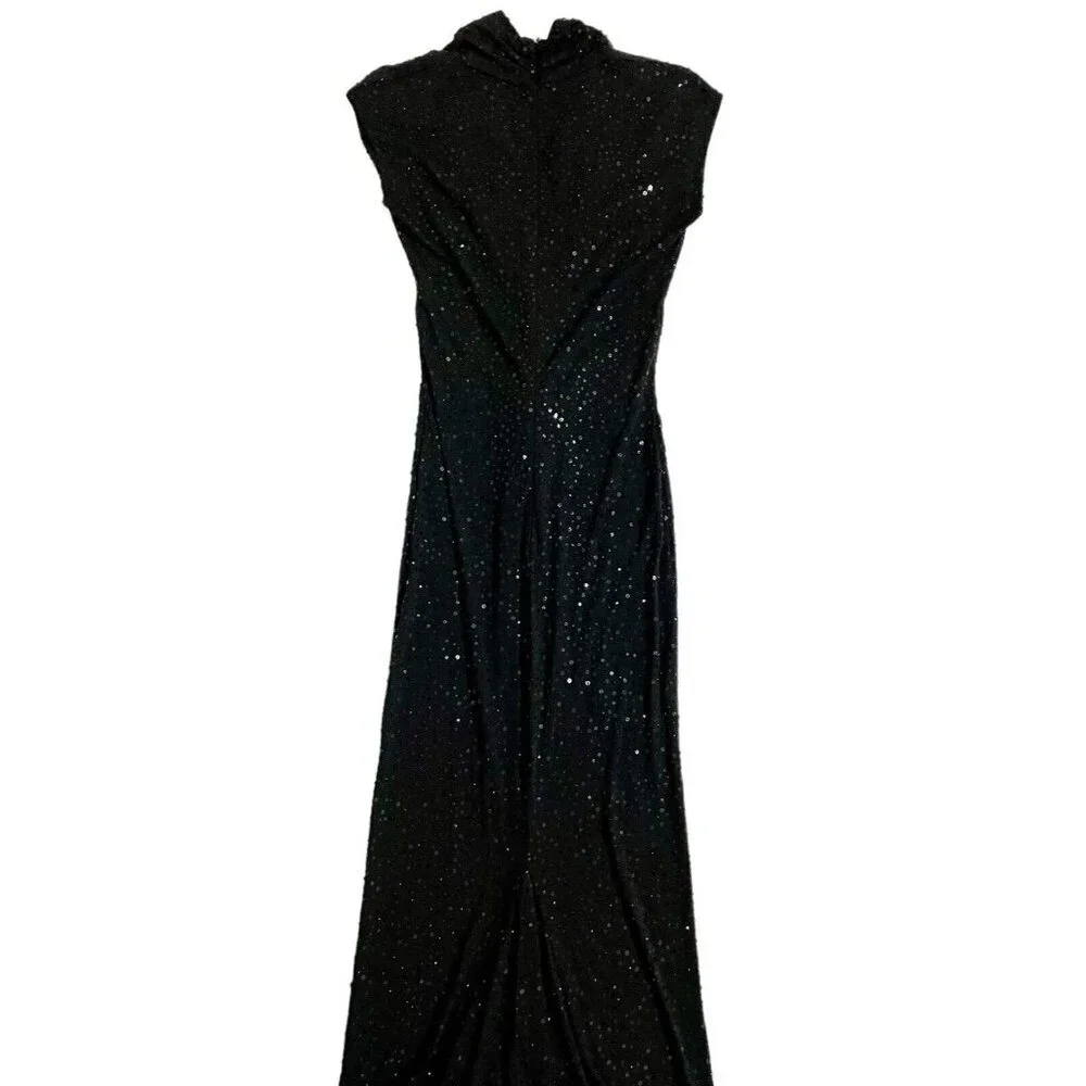 Michael Kors Black Sequin Mermaid Gown Evening Dress Front Twist SZ 4 New